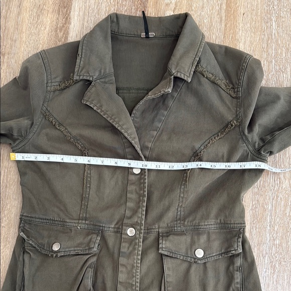 Free People Size S Army Jacket Green Utility Jacket with Classic Collar Ruffles - Picture 11 of 15